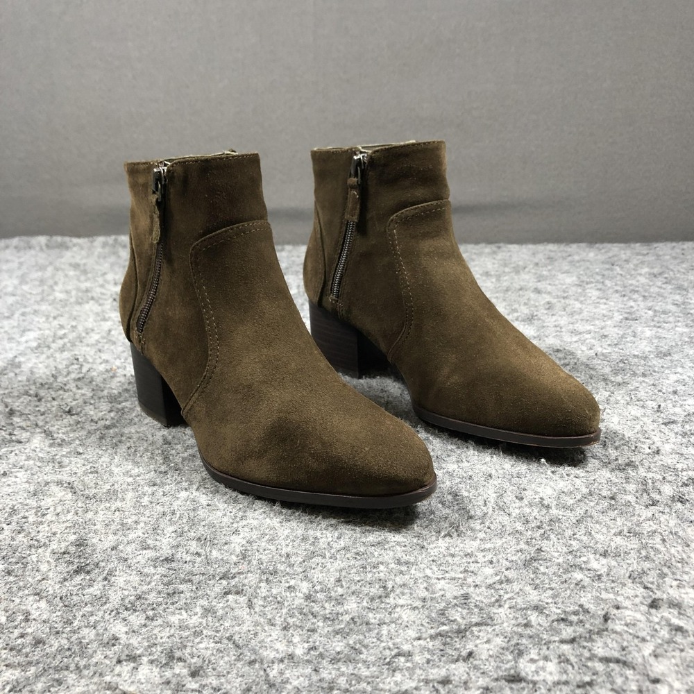 Johnston & Murphy Booties Womens 7.5M Brown Suede Zip Block Heel Ankle Boots